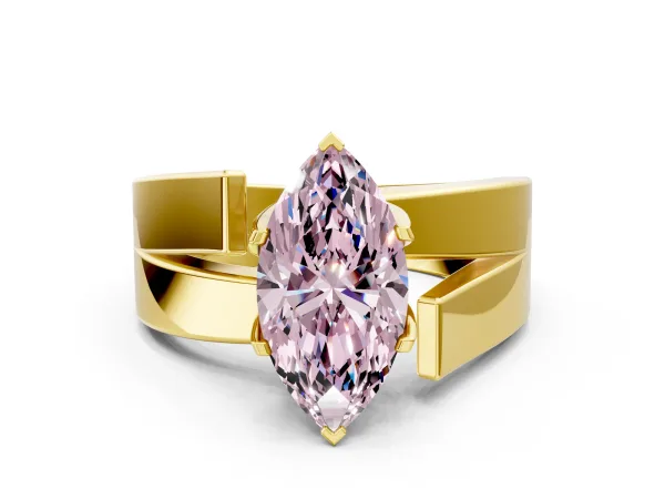 Fancy Pink Modern Tension Set Marquise Cut Diamond Solitaire Wide Band Ring Yellow gold