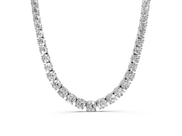 Round Diamond Tennis Necklace with Prong Setting Silver