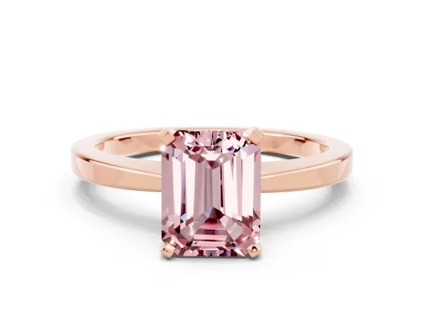 Emerald Cut Morganite Solitaire Engagement Ring with Classic Band and Four-Prong Setting Rose gold