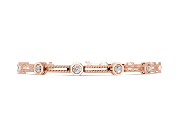 Hexagonal Diamond Tennis Bracelet with Bezel Setting and Rope Band Rose gold
