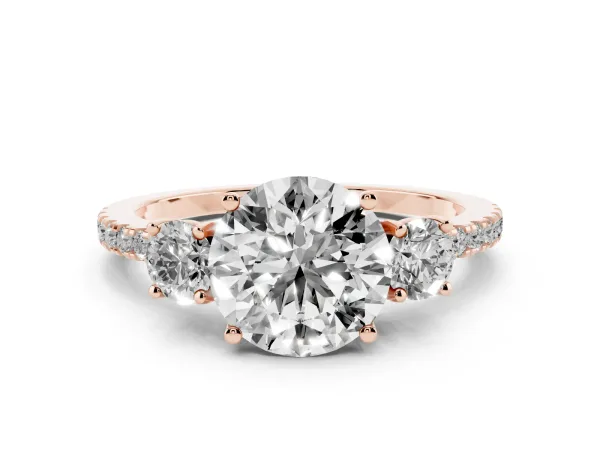 Three-Stone Round Cut Cut Diamond Pavé Band with Prong Setting Rose gold