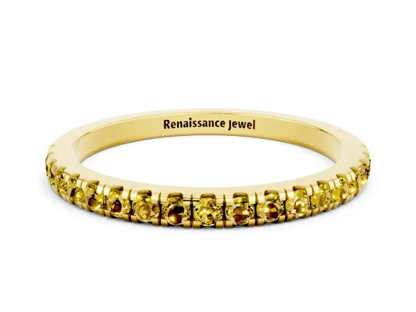 Pavé Round Yellow Sapphire Half Eternity Band with Shared Prong Setting Yellow gold