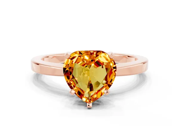 Heart Cut Citrine Solitaire Engagement Ring with Classic Band and Four-Prong Setting Rose gold