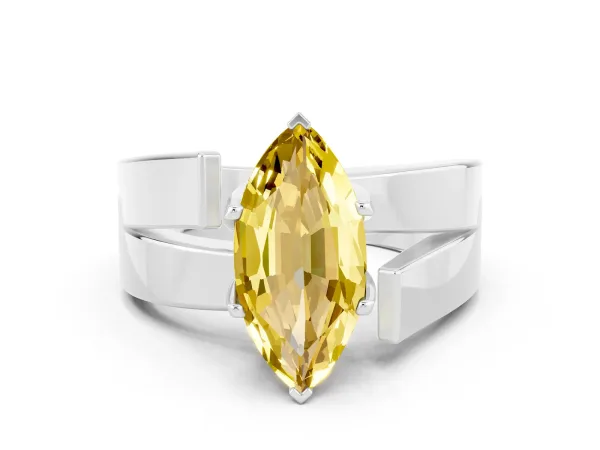 Modern Tension Set Marquise Cut Yellow Sapphire Solitaire Wide Band Ring Platinum