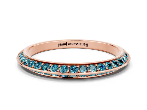 Double Row Pavé Round Blue Topaz Eternity Band with Channel Setting Rose gold