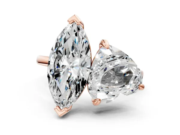Heart and Marquise Toi Moi Ring with Prong Setting and Plain Band Rose gold