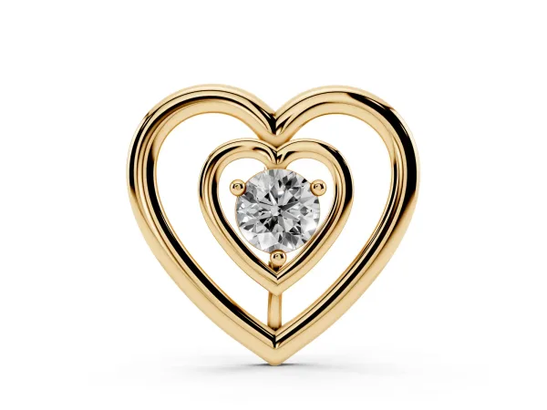 Heart Prong Round Diamond Pendant Yellow gold