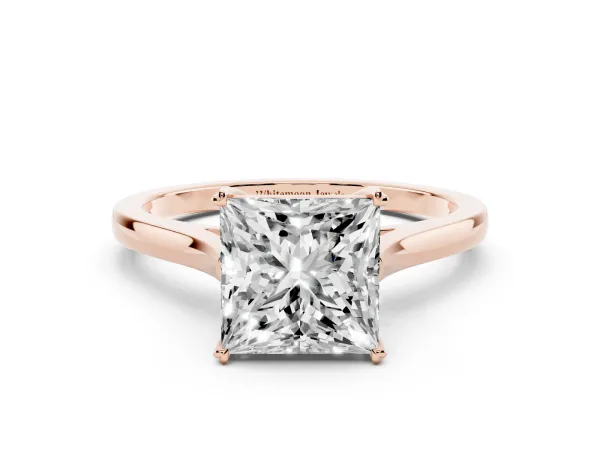 Princess Cut Solitaire Heart Prong Engagement Ring with Tapered Band Rose gold