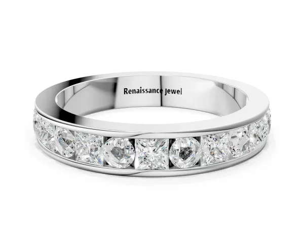 Princess Diamond Channel Set Promise Ring with Round Diamond Accents Platinum