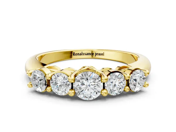 Five-Stone Round Brilliant Diamond Prong Set White Gold Band Yellow gold