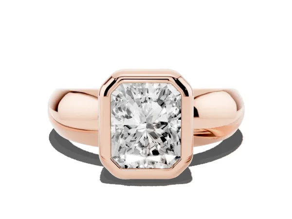 Bezel Set Radiant Cut Solitaire Ring with Wide Band Rose gold
