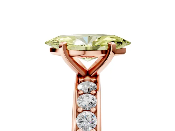 Fancy Yellow Marquise Cut Diamond Engagement Ring with Channel Set Round Band and Prong Setting Rose gold
