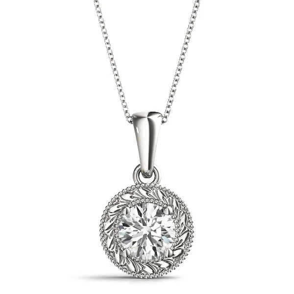 Round Solitaire Milgrain Bezel Pendant Silver