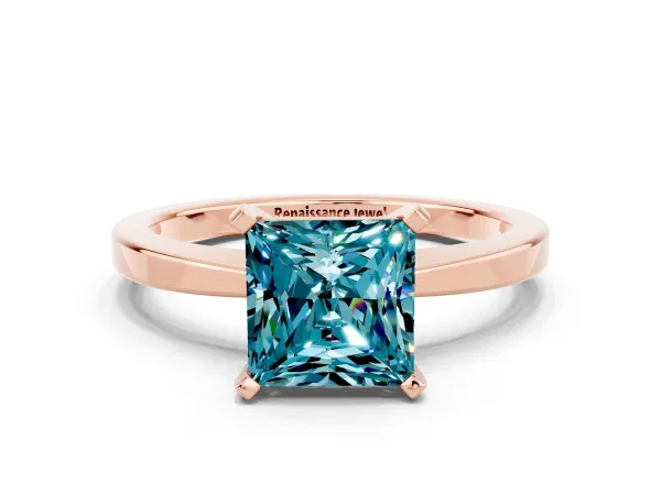 Princess Cut Blue Topaz Solitaire Engagement Ring with Classic Band and Four-Prong Setting Rose gold