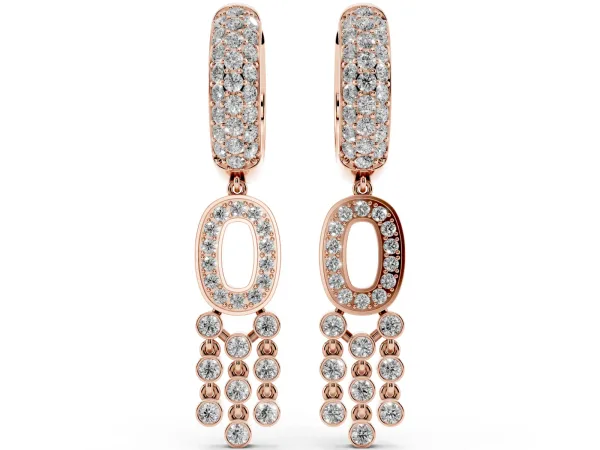 Round Diamond Initial O Huggie Hoop Earrings Rose gold