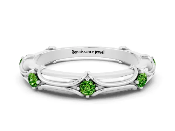 Round Peridot Prong Set Milgrain Eternity Band Platinum