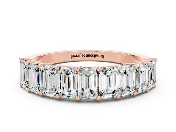 Emerald Cut Moissanite Prong-Set Eternity Band Rose gold