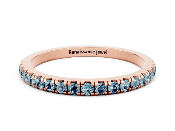 Pavé Round Aquamarine Half Eternity Band with Shared Prong Setting Rose gold