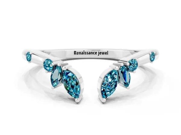 Open Marquise Cluster Blue Topaz Band with Prong Setting Platinum