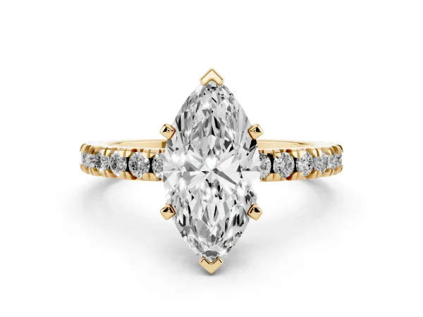Marquise Cut Diamond Pavé Band Solitaire with Four-Prong Setting Yellow gold