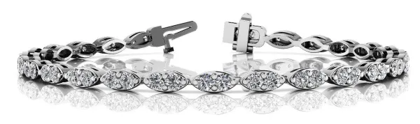 Marquise Diamond Tennis Bracelet with Bezel Setting and Four-Prong Clasp White gold