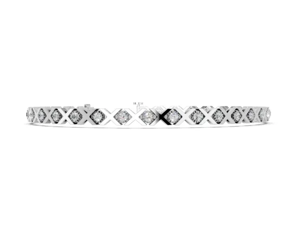 Round Diamond XO Tennis Bracelet with Channel Setting and X Prong White gold