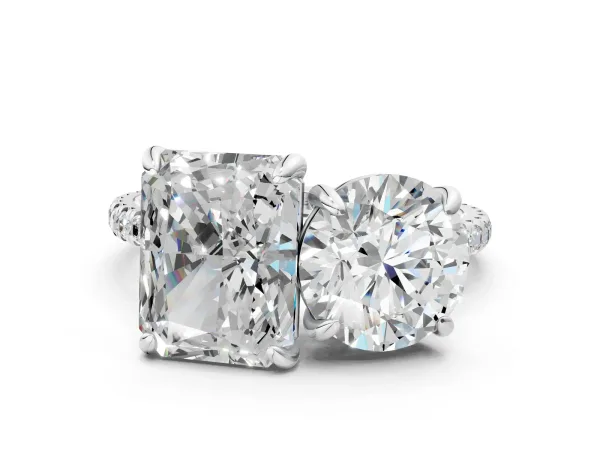 Round and Radiant Toi Moi Ring with Prong Setting and Pave Band Silver