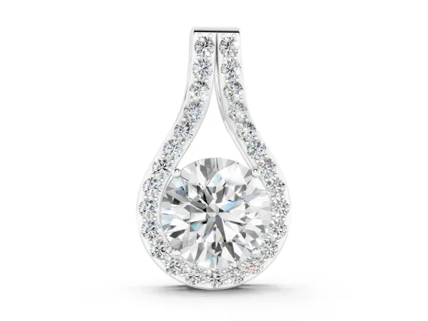 Round Halo Prong Set Pendant Silver