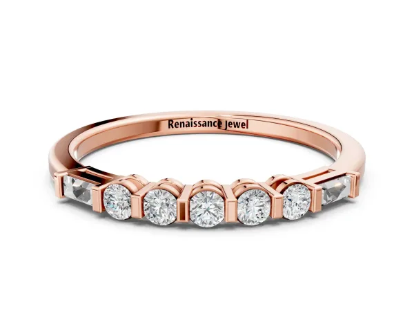 Round and Baguette Diamond Prong Set Half-Eternity Band Rose gold