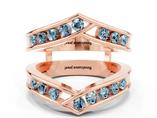 Round Aquamarine Channel-Set Chevron Band Rose gold