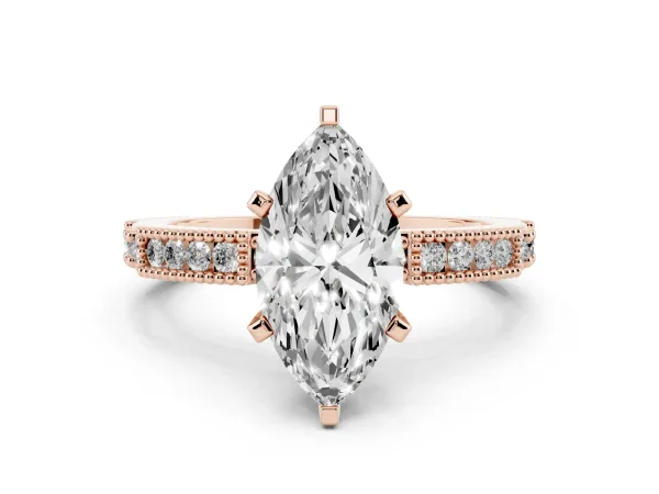Marquise Cut Solitaire with Pavé Band and Four-Prong Setting Rose gold