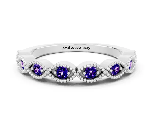 Milgrain Marquise Tanzanite Half Eternity Band with Bezel Setting Platinum