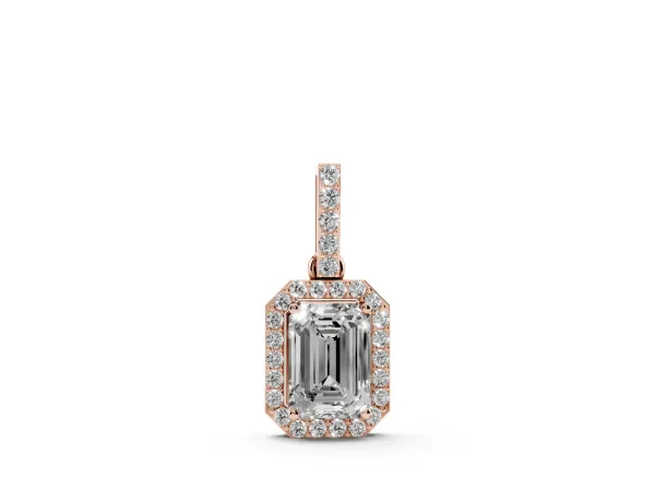 Emerald Cut Halo Diamond Pendant with Prong Setting Rose gold