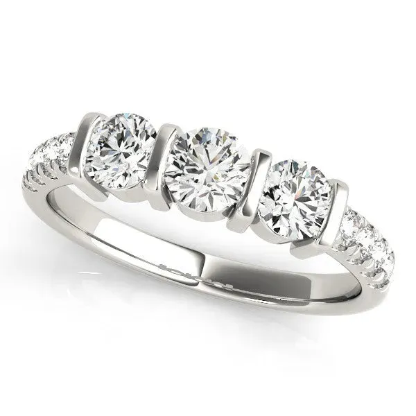 Heart Cut Brilliant Trilogy Channel Set Diamond Ring with Bar Prongs Platinum
