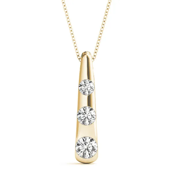 Bezel Set Round Diamond Tapered Bar Pendant Yellow gold