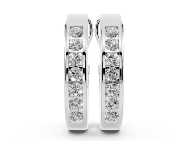 Channel-Set Round Diamond Hoop Earrings in White Gold Silver