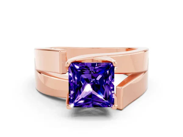 Modern Tension Set Princess Cut Tanzanite Solitaire Wide Band Ring Rose gold