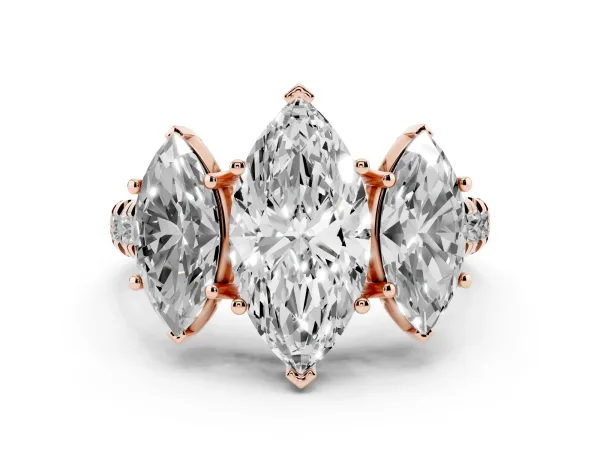 Three-Stone Marquise Cut Diamond Pavé Band with Prong Setting Rose gold