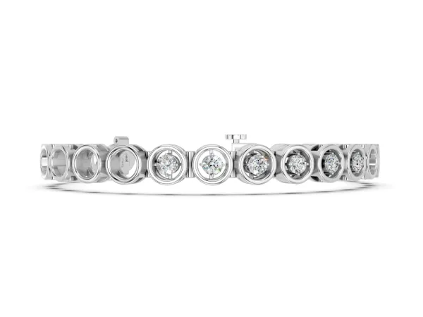 Bezel Set Round Diamond Tennis Bracelet with Open Circle Band White gold
