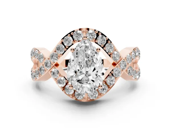 Pear Cut Solitaire Twist Band Pavé Diamond Engagement Ring Rose gold