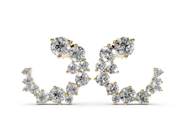 Round Diamond Hydrangea Bouquet Open Hoop Earrings Yellow gold
