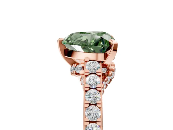 Fancy Green Heart Cut Diamond Solitaire Ring with Crossover Gallery and Round Pavé Band Rose gold