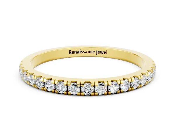 Pavé Round Moissanite Half Eternity Band with Shared Prong Setting Yellow gold