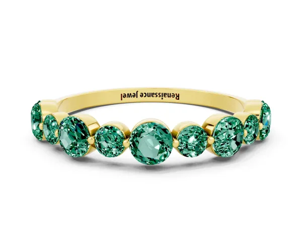 Round Green Sapphire Scalloped Prong Set Eternity Band Yellow gold