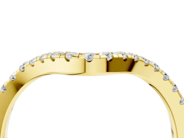 Pavé Round Diamond Infinity Twist Band with Shared Prong Setting Yellow gold