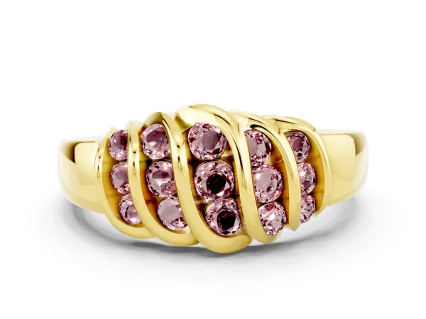 Round Morganite Multi-Row Crossover Band Yellow gold