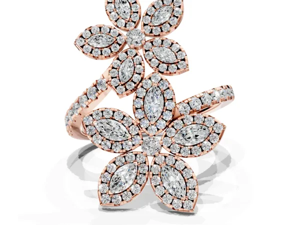 Marquise Diamond Floral Promise Ring with Round Diamond Accents Rose gold