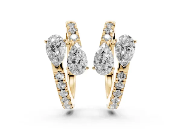 Pear Cut Diamond Bypass Huggie Hoop Earrings Yellow gold