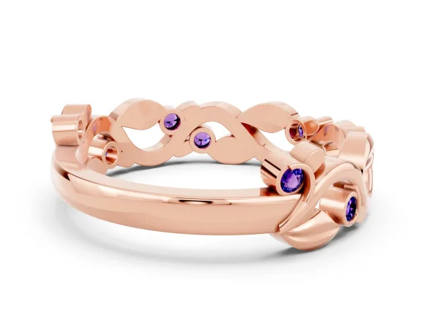 Round Tanzanite Leaf Eternity Band with Bezel Setting Rose gold