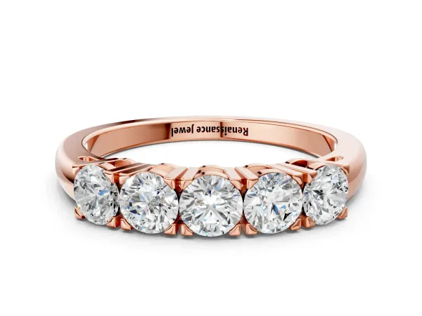 Five-Stone Round Diamond Prong Set White Gold Band Rose gold